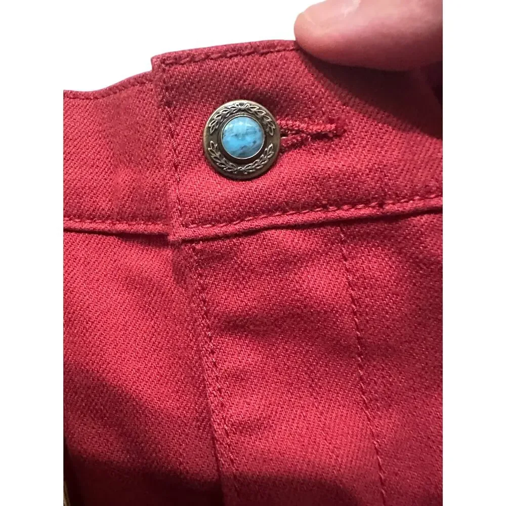 Johnny Was Jade Caleta The Straight Flare Jean Red Floral Feminine Boho, size 27 - Picture 5 of 11